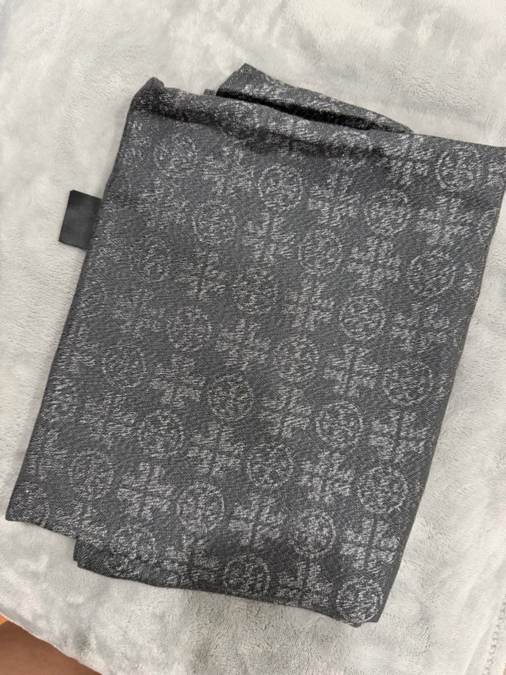 Tory Burch Metallic Charcoal Logo Jacquard Scarf